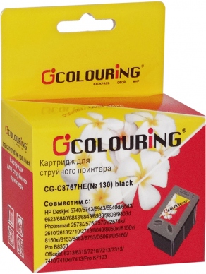 Картридж струйный Colouring №130 CG-C8767HE черный (black) для HP DeskJet 6543/5743/6623/6843/9803/7103/7213/7313/7413, PS8153/8453/8753/PhotoSmart D5063 IP6600D/MP950 (30мл)